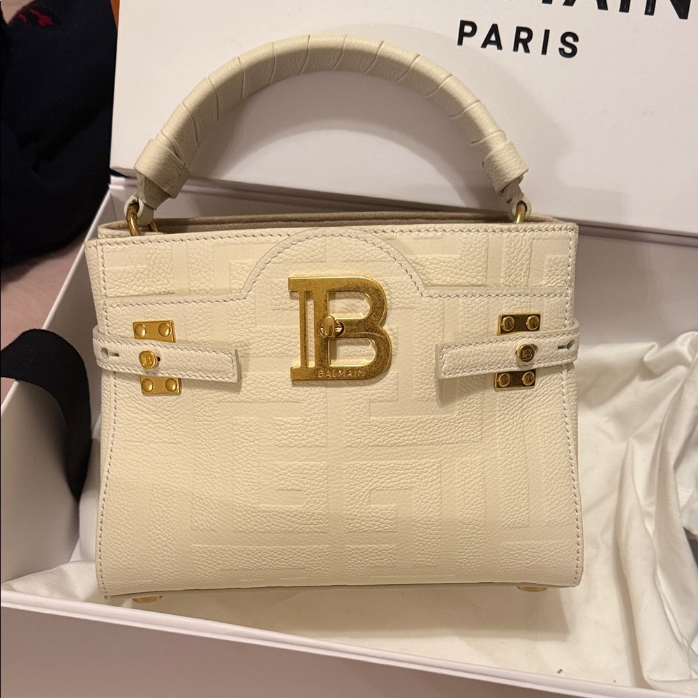 Balmain Ivory Satchel with Gold Hardware